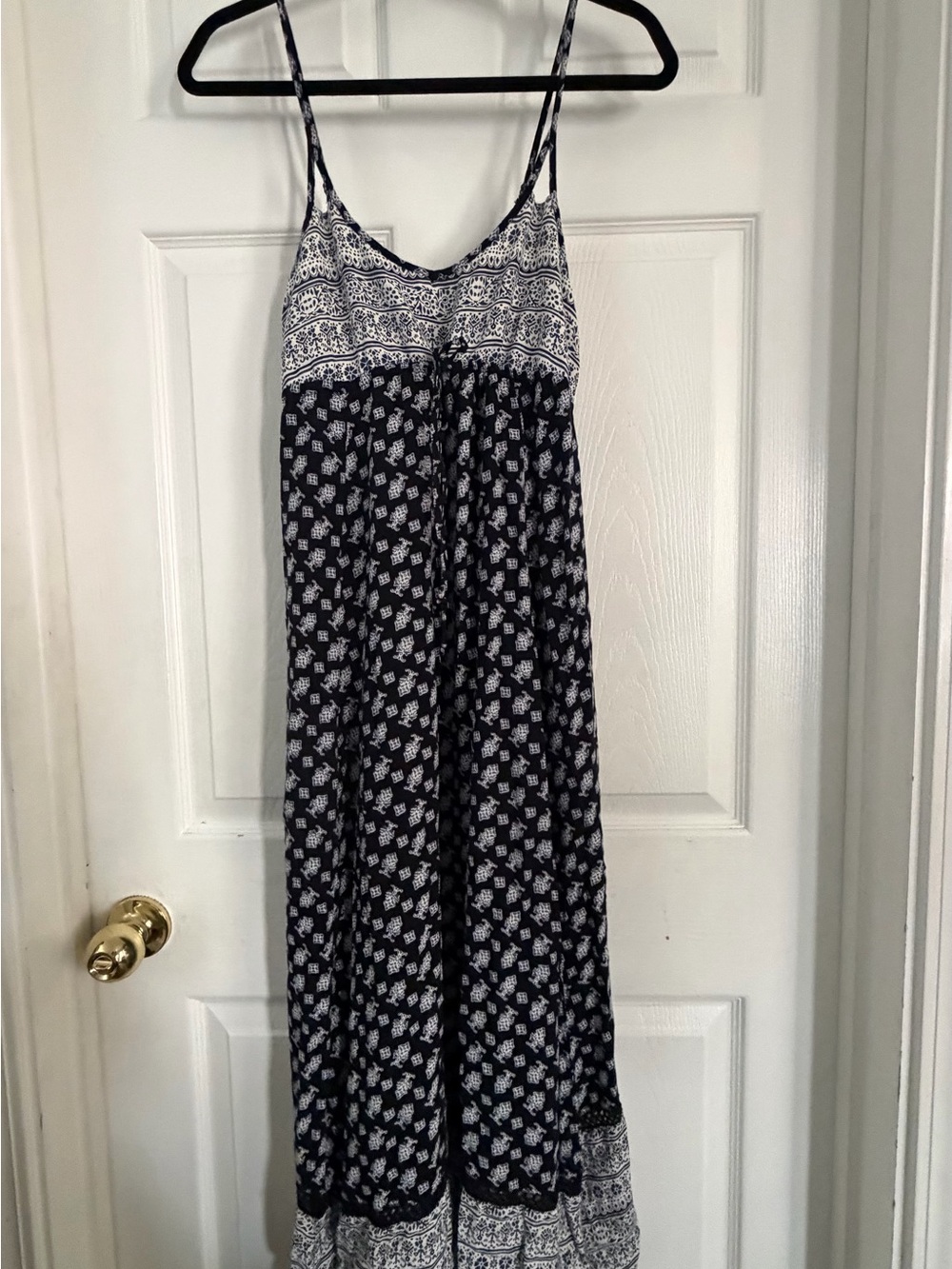 aerie Black Navy and White Printed Maxi Dress